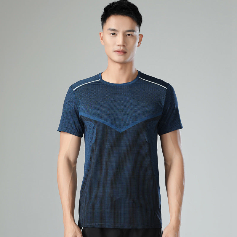 Sports Fitness Quick Drying Short Sleeve Fashion Men's Sports Ink Blue T-shirt